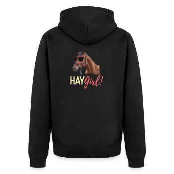 Heu-Mädchen-Pferdeliebhaber-Reiten - Unisex Premium Bio Zip Hoodie - Schwarz - Hinten - Nico (187cm)