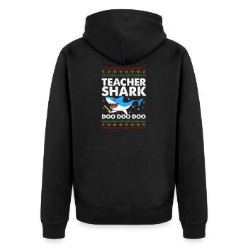Teachershark hässliches Strickjackegeschenk - Unisex Premium Bio Zip Hoodie - Schwarz - Hinten - Nico (187cm)
