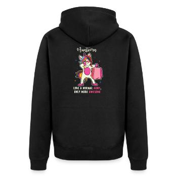 Lustig Aunticorn Einhorn Tante Geschenk Sprüche - Unisex Premium Bio Zip Hoodie - Schwarz - Hinten - Nico (187cm)
