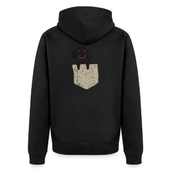 Teckel dans la poche poitrine regard usé - Veste à capuche bio Premium Unisexe - noir - Dos - Nico (187cm)