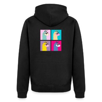 Vier 4 Lama Old School Neon Tiere Geschenk - Unisex Premium Bio Zip Hoodie - Schwarz - Hinten - Nico (187cm)