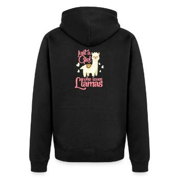 lama - Unisex Premium Organic Zip Hoodie - black - Back - Nico (187cm)