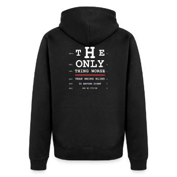 Frecher Sehtest Spruch - Unisex Premium Bio Zip Hoodie - Schwarz - Hinten - Nico (187cm)