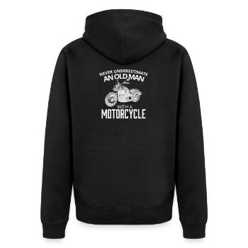 Don't Underestimate Old Man on His Motorcycle - Unisex Premium Organic Zip Hoodie - black - Back - Nico (187cm)