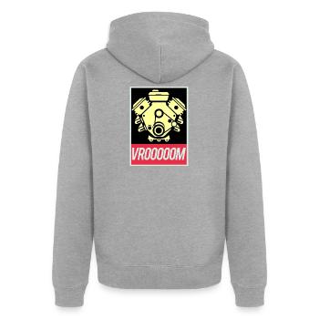 V8 Motor geht ab! - Unisex Premium Bio Zip Hoodie - Grau meliert - Hinten - Nico (187cm)