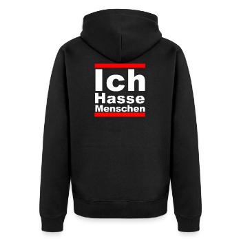 Ich Hasse Menschen - Unisex Premium Bio Zip Hoodie - Schwarz - Hinten - Nico (187cm)