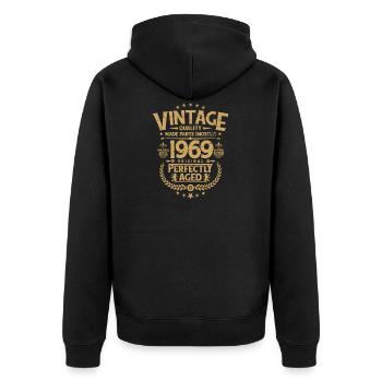 Vintage 50th Birthday Funny Tshirt 1969 Perfectly - Unisex Premium Organic Zip Hoodie - black - Back - Nico (187cm)