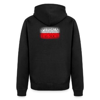 Spierdalaj und einen schoenen Tag noch - Unisex Premium Bio Zip Hoodie - Schwarz - Hinten - Nico (187cm)