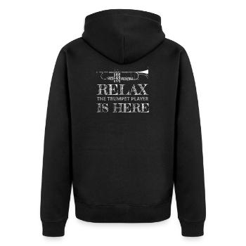 Trompetenspieler - Unisex Premium Bio Zip Hoodie - Schwarz - Hinten - Nico (187cm)