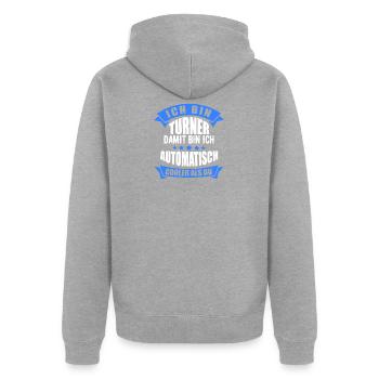 Turner - Unisex Premium Bio Zip Hoodie - Grau meliert - Hinten - Nico (187cm)