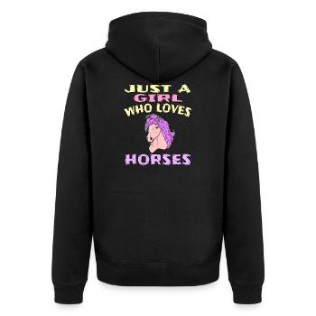 Pferde Pferd Pferdeliebe Reiten Reiterin Ausritt - Unisex Premium Bio Zip Hoodie - Schwarz - Hinten - Nico (187cm)