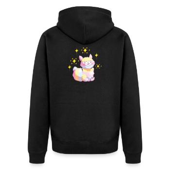 Regenbogen Alpaka Lama Sterne ,Geschenkidee - Unisex Premium Bio Zip Hoodie - Schwarz - Hinten - Nico (187cm)