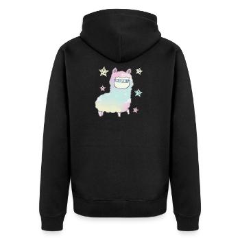 Regenbogen Alpaka Lama mit Brille Geschenkidee - Unisex Premium Bio Zip Hoodie - Schwarz - Hinten - Nico (187cm)
