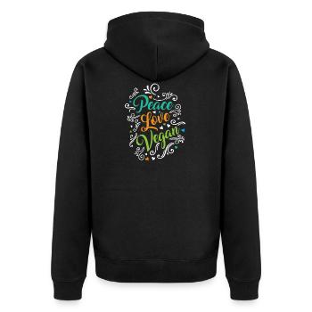 Peace Love Vegan - Unisex Premium Bio Zip Hoodie - Schwarz - Hinten - Nico (187cm)