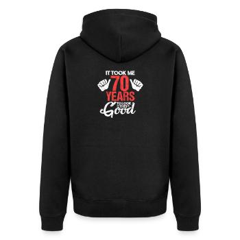 70 ans - Veste à capuche bio Premium Unisexe - noir - Dos - Nico (187cm)
