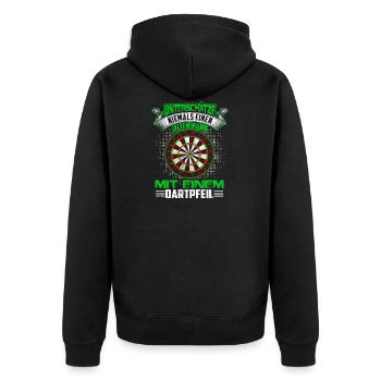 Lustige Dart Shirts Darten Dartspieler - Unisex Premium Bio Zip Hoodie - Schwarz - Hinten - Nico (187cm)
