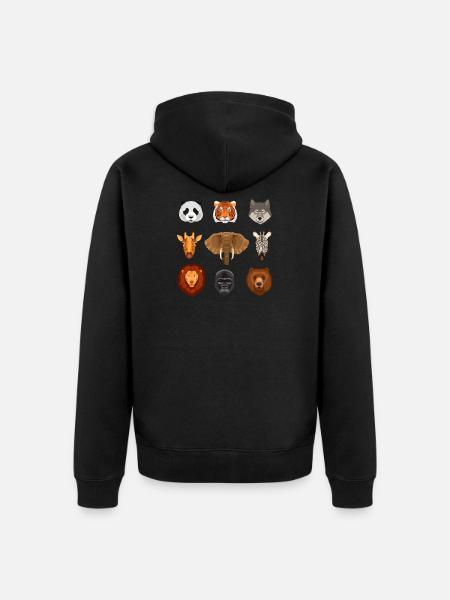 Dyr Vildmark Panda Lion Wolf Giraff Bjørn Gave - Premium økologisk unisex-hættejakke - sort