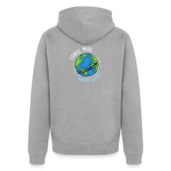 Travel More Work Less Travel Gift Funny - Unisex Premium Organic Zip Hoodie - heather grey - Back - Nico (187cm)