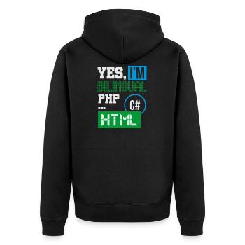 Computerprogrammierer Humor Ja, ich bin zweisprachig HTML - Unisex Premium Bio Zip Hoodie - Schwarz - Hinten - Nico (187cm)