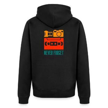 Never forget - Oldschool Items - Unisex Premium Bio Zip Hoodie - Schwarz - Hinten - Nico (187cm)
