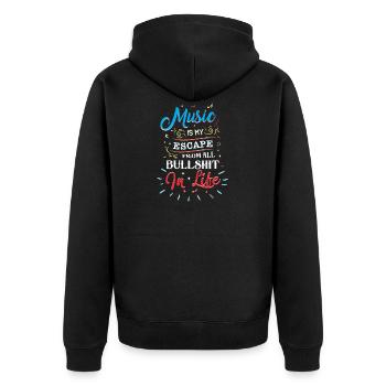 Musik ist meine Flucht von allem dem Bullshit - Unisex Premium Bio Zip Hoodie - Schwarz - Hinten - Nico (187cm)