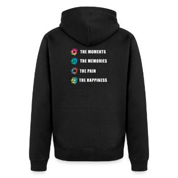 Tapedeck: Moments, Memories, Pain, Happiness - Unisex Premium Bio Zip Hoodie - Schwarz - Hinten - Nico (187cm)