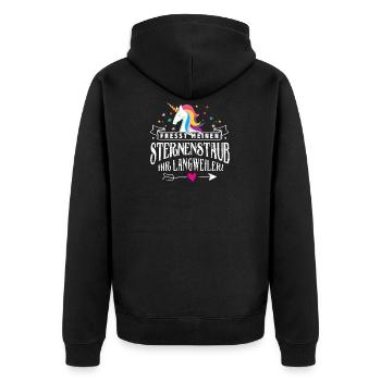 Fresst meinen Sternenstaub ihr Langweiler! - Unisex Premium Bio Zip Hoodie - Schwarz - Hinten - Nico (187cm)
