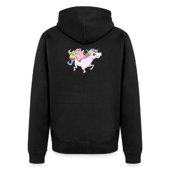 Cochon mignon à cheval sur la licorne - Veste à capuche bio Premium Unisexe - noir - Dos - Nico (187cm)