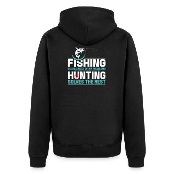 Fishing and Hunting - Unisex Premium Bio Zip Hoodie - Schwarz - Hinten - Nico (187cm)