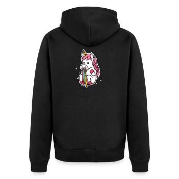 Unicorn Rainbow Colorful Pug Handing Gift - Unisex Premium Organic Zip Hoodie - black - Back - Nico (187cm)