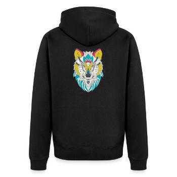 Wolf Kopf Bunt - Unisex Premium Bio Zip Hoodie - Schwarz - Hinten - Nico (187cm)