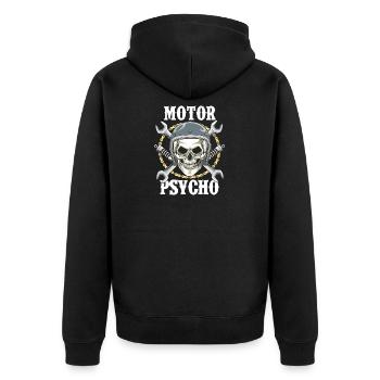 Motorrad Geschenk Totenköpfe Biker Psycho - Unisex Premium Bio Zip Hoodie - Schwarz - Hinten - Nico (187cm)