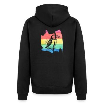 Puffin Puffin Parrot Diver T Shirt - Unisex Premium Organic Zip Hoodie - black - Back - Nico (187cm)