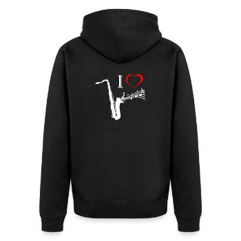 Saxophon - Unisex Premium Bio Zip Hoodie - Schwarz - Hinten - Nico (187cm)