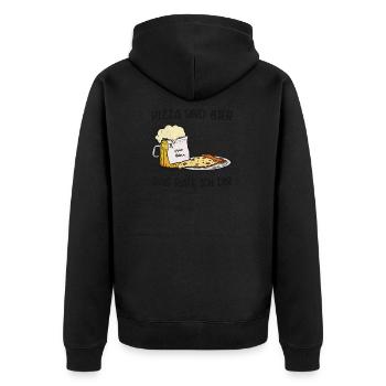 Pizza und Bier Pizzaservice Pizzeria Geschenk - Unisex Premium Bio Zip Hoodie - Schwarz - Hinten - Nico (187cm)