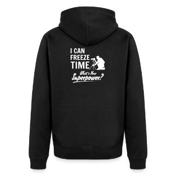 Fotografie - Unisex Premium Bio Zip Hoodie - Schwarz - Hinten - Nico (187cm)