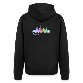 Skyline Munich Germany - Unisex Premium Organic Zip Hoodie - black - Back - Nico (187cm)