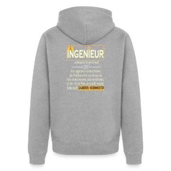 Ingeniuer Definition - Unisex Premium Organic Zip Hoodie - heather grey - Back - Nico (187cm)