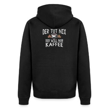 Der tut nix der will nur Kaffee Geschenk - Unisex Premium Bio Zip Hoodie - Schwarz - Hinten - Nico (187cm)