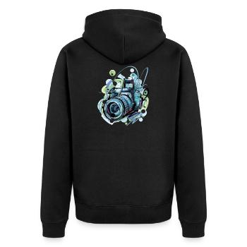 Kamera Bunt Style - Unisex Premium Bio Zip Hoodie - Schwarz - Hinten - Nico (187cm)