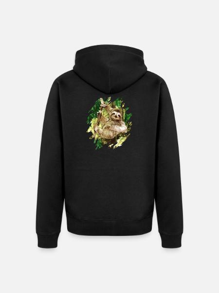Faultier mit Dschungel Hintergrund - Unisex Premium Bio Zip Hoodie - Schwarz