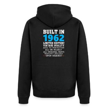 Built in 1962 - Unisex Premium Organic Zip Hoodie - black - Back - Nico (187cm)