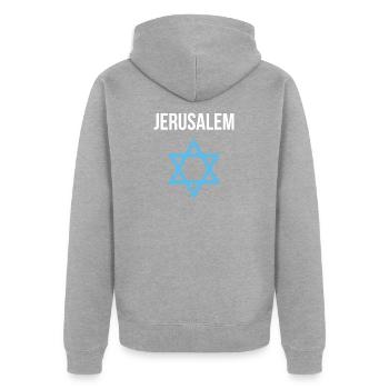 Jérusalem Israël Etoile de David - Veste à capuche bio Premium Unisexe - gris chiné - Dos - Nico (187cm)