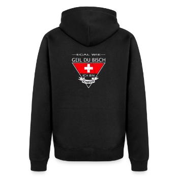 Schweiz Schweizer Geil Flagge Geschenk - Unisex Premium Bio Zip Hoodie - Schwarz - Hinten - Nico (187cm)