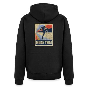 Muay Thai Thai Boxing Gift Fighting Retro - Unisex Premium Organic Zip Hoodie - black - Back - Nico (187cm)