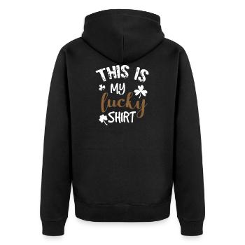 This is my lucky shirt - Unisex Premium Organic Zip Hoodie - black - Back - Nico (187cm)