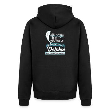 Delphin - Unisex Premium Bio Zip Hoodie - Schwarz - Hinten - Nico (187cm)