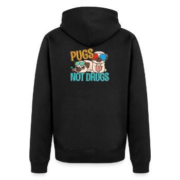 Pugs Not Drugs Pug Pugs Dog Gassi Gift - Unisex Premium Organic Zip Hoodie - black - Back - Nico (187cm)