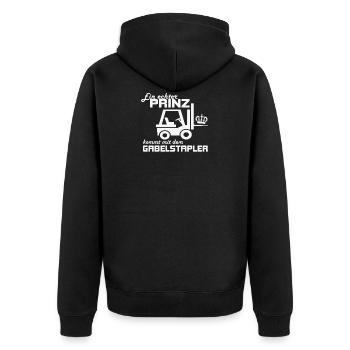 Ein echter Prinz kommt mit dem Gabelstapler - Unisex Premium Bio Zip Hoodie - Schwarz - Hinten - Nico (187cm)