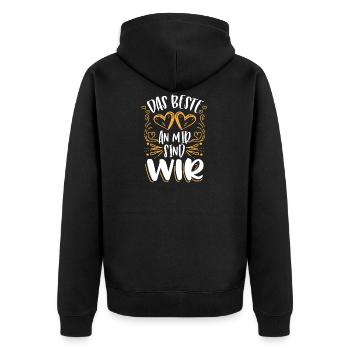 Das beste an mir sind wir Geschenk Valentinstag - Unisex Premium Bio Zip Hoodie - Schwarz - Hinten - Nico (187cm)